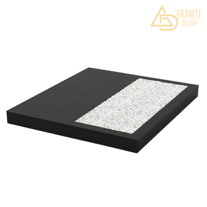 Благоустройство участка, гранитный борт с плиткой ГРЭС 30х30, и резервным местом, 760