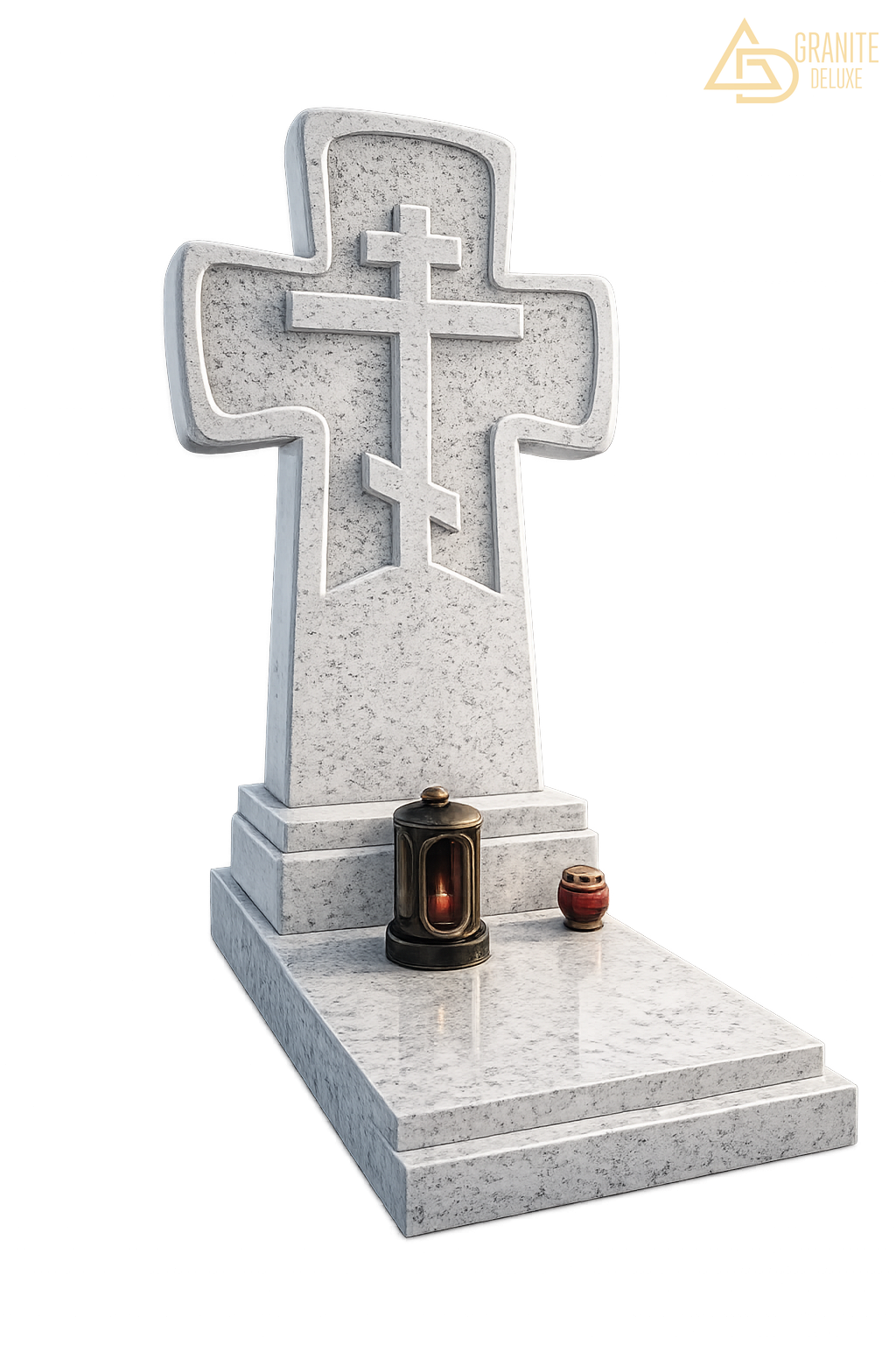 Крест «Светлая Память» из белого Мансуровского гранита